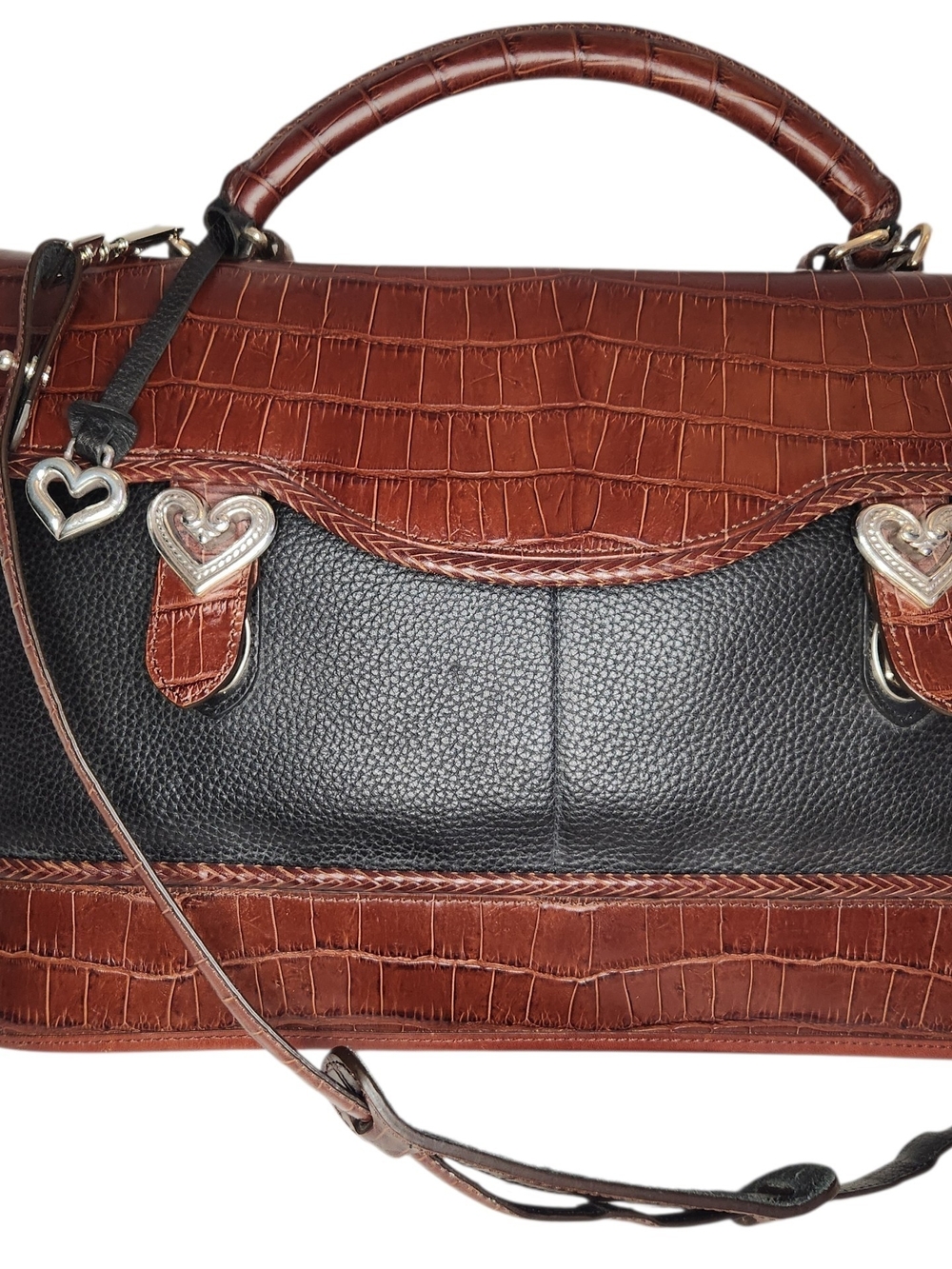 LARGE BRIGHTON DOCTOR SATCHEL  BAG PURSE BROWN BLACK CROCODILE 18X11X5 NWOT